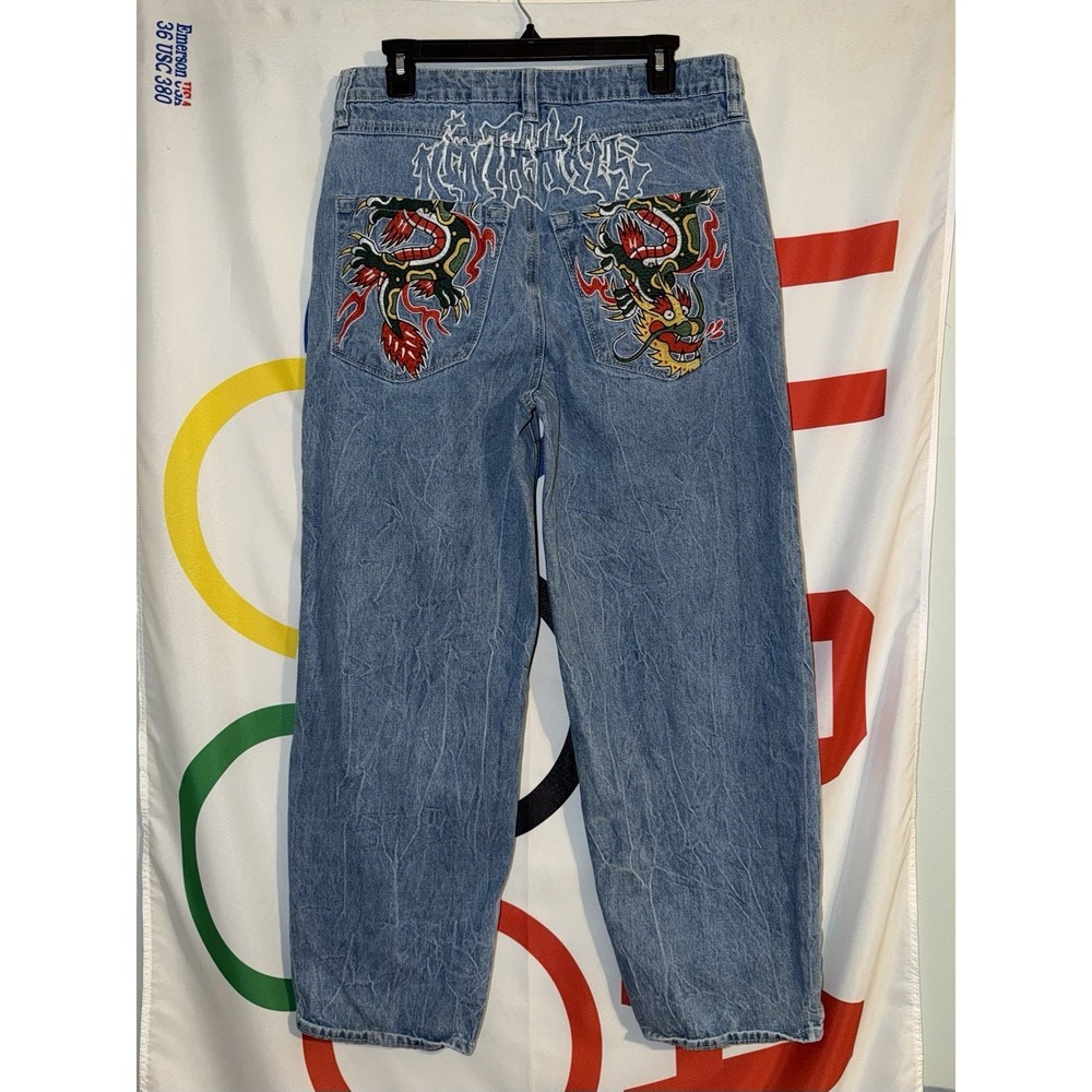 Ninth Hall Ambush Jeans Mens 30 Y2K Grunge Baggy Embroidered Dragon